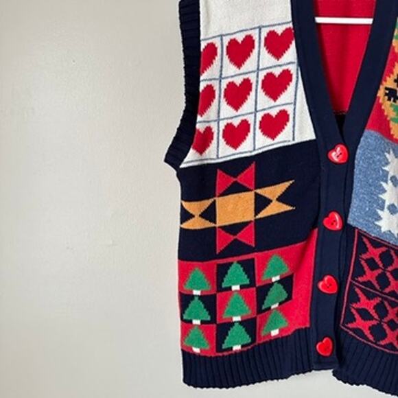 Vintage Sweater Vest Womens LARGE Button Front V-Neck Grandma 90s Retro Teacher - Picture 3 of 8